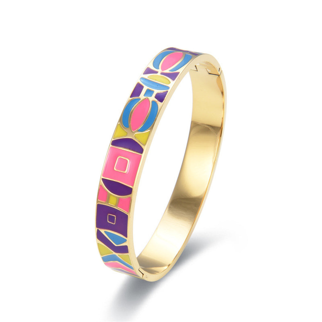 Bracelet jonc émaillé coloré - porté