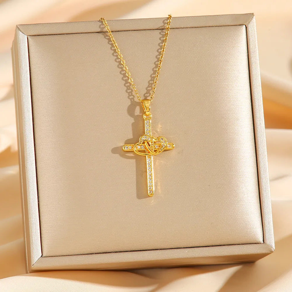 Gold Cross Pendant Necklace detail