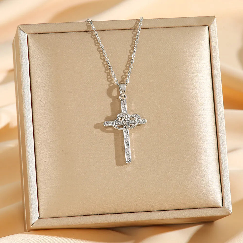 Gold Cross Pendant Necklace worn